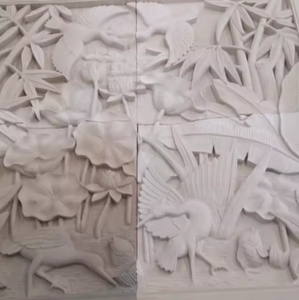 Escultura de Relieve de Piedra Bali Beige de Diseño Personalizado, Piedra Caliza Natural 100% Tallada a Mano, Patrón Floral 3D, Arte Mural Moderno para Villa - Product Image 5