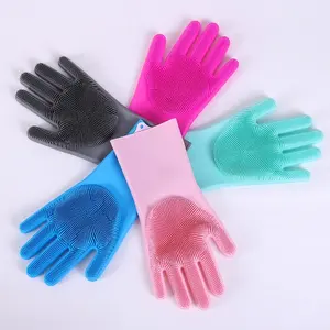 Venta al por mayor de guantes de limpieza no tóxicos de calidad alimentaria toallitas mágicas de silicona guantes para lavar platos