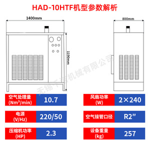 เครื่องทำลมแห้งแบบทำความเย็น Hanyue HAD-10HTF 380V R22 แบบกล่อง ประหยัดพลังงาน เป็นมิตรกับสิ่งแวดล้อม ค่าบำรุงรักษาราคาประหยัด - Product Image 5