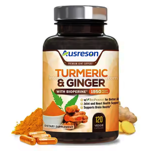 Ausreson Orgânica Cúrcuma Gengibre Cápsulas Bulk Black Pepper Curcumina Cúrcuma e Gengibre Cápsulas para Adultos - Product Image 1