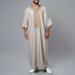 Jubah musulmane respirante en polyester, vêtement islamique <span class=keywords><strong>arabe</strong></span>, <span class=keywords><strong>robe</strong></span> brodée, caftan de style marocain, thobe - Product Image 6