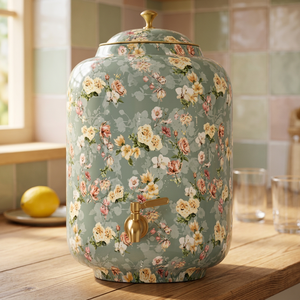 Distributeur d'eau en cuivre floral avec robinet et couvercle dorés pour usage domestique - Product Image 2