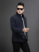 Parka Courte Homme Doublée Vison Bleu Marine Tissu Mémoire Col Vison Entier Vente en Gros