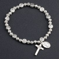Bracelet de prière Saint-Michel avec perles métalliques Saint-Benoît de 7 mm et perles de rose de 4 mm