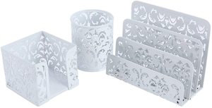 Desk Organizer and Accessories Office Stationery 3-Piece Includes Letter Sorter <b>Pen</b> Holder Sticky Notes Holder <b>Gold</b> - Product Image 4