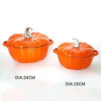 Cocotte ronde en fonte émaillée couleur orange, pot à citrouille de 20 cm de diamètre, compatible four et lave-vaisselle, avec couvercle
