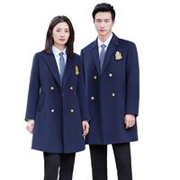 Manteau de travail de réception d'hôtel formel d'affaires d'hiver personnalisé mi-longueur double poitrine unisexe épaisseur ordinaire poches latérales à coutures
