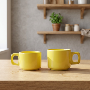 Juego de 2 tazas de cerámica amarillas, diseño minimalista de color sólido, resistente al calor, apto para lavavajillas, apto para microondas, uso doméstico - Product Image 2