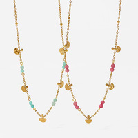 Collar con Colgante de Piedra Natural Martillada, Chapado en Oro de 18K, Acero Inoxidable N&S, Joyería Bohemia Única para Mujer