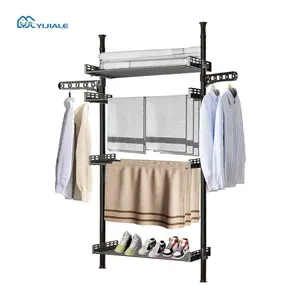 Metal Moderno Preto Portátil Space Saving Pendurado Roupas Rack Retrátil Lavanderia Varanda Roupas Secagem Rack Roupas