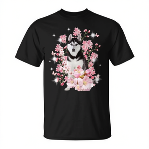T-shirt Husky Dog avec fleurs de cerisier japonais Sakura - Product Image 2