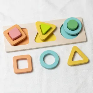 Educação Infantil Montessori Geométrica De Madeira Puzzle Brinquedos 3 Camada De Madeira Puzzle para Criança Forma & Classificador De Cor