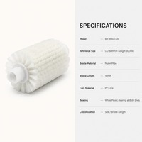 Rouleau brosse cylindrique en nylon blanc PA66 avec double roulement en plastique blanc, noyau en PP, taille personnalisée