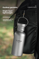 Bouteille d'eau sportive en titane pur, anti-fuite, 430 ml/600 ml/750 ml, avec manchon thermique isolant pour le camping, les pique-niques et les barbecues