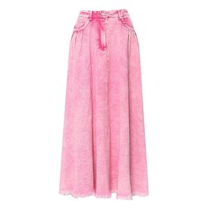 Último Diseño, Falda Vaquera Informal Vintage con Logotipo Personalizado, Color Rosa, Falda Larga de Mezclilla para Mujer - Product Image 4