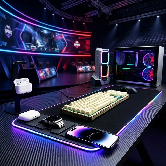Wholesale Custom Picture RGB Gaming Mouse Pad, All-in-One Wireless Charging Stand Gaming Desk Mat, Support Custom Logo Image