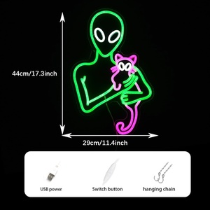 Lumière néon dimmable amusante en forme de chat rose et d'extraterrestres verts pour décoration murale, idéale pour les décorations murales artistiques, les salles de jeux, les fêtes et les cadeaux d'anniversaire pour enfants - Product Image 4