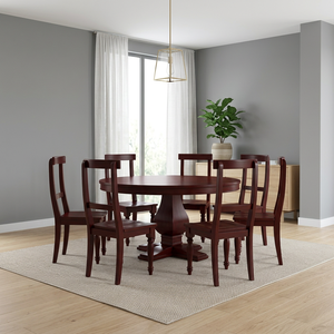 Juego de Mesa de Comedor Redonda de Madera de Caoba con Sillas, Construcción de Madera de Caoba Sólida, Diseño Estable para Muebles de Comedor - Product Image 3