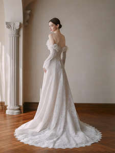 <span class=keywords><strong>Robe</strong></span> <span class=keywords><strong>de</strong></span> <span class=keywords><strong>mariée</strong></span> <span class=keywords><strong>de</strong></span> bal opulente, ornée <span class=keywords><strong>de</strong></span> cristaux, sans bretelles, broderie sculptée à la main, traîne majestueuse <span class=keywords><strong>de</strong></span> cathédrale - Product Image 3