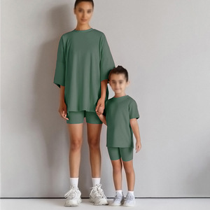 Hongbo Mommy and Me mette su set di abbigliamento ciclismo in cotone estivo per donne <span class=keywords><strong>e</strong></span> ragazze pantaloncini Casual a due pezzi per ragazzi - Product Image 4