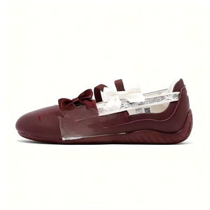 Zapatos Planos <span class=keywords><strong>de</strong></span> <span class=keywords><strong>Ballet</strong></span> Mary Jane con Lazo Blanco y Borgoña a la Moda - Product Image 4