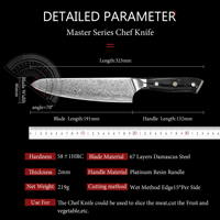 Couteau de chef Angele 8 pouces, éco-responsable, ambidextre, en acier Damas japonais à haute teneur en carbone, manche en résine de platine, pour la cuisine