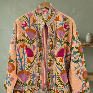 Veste pour femme de style Prairie chic d'automne, en velours floral brodé à la main, respirante, col mandarin, manches longues, de qualité supérieure - Product Image 2
