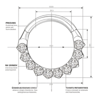 Anneau de septum articulé en titane ASTM F136 G23 avec 9 zircons cubiques ronds pavés, bijoux de piercing corporel pour nez, hélix, tragus, vente en gros