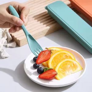 Ensemble de couverts portables modernes en paille de blé avec boîte de rangement – Écologique et réutilisable - Product Image 2