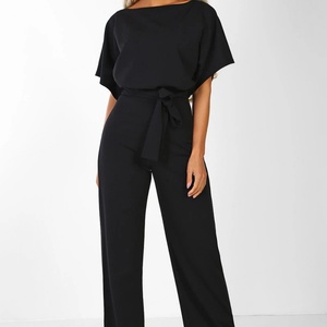 Elegante Mono de Verano para Mujer con Rayas, Volantes, Pantalones Anchos de Crepé, Manga Corta Recta, Estilo Romántico para Vacaciones, con Cinturón - Product Image 6