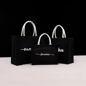 Tas Tote Goni Hitam Yang Dipersonalisasi, Tas Hadiah Tote Tas Goni Bujangan Kustom