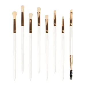 8Pieces Nose Shadow Liner Eco Friendly White Gold Wooden Handle Blending Soft Premium Synthetic Vegan Eye Custom Makeup Brushes