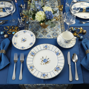 Juego de Vajilla de Porcelana China con Diseño de Rosas Azules Vintage, Plato de Cerámica con Rayas Retro, Taza de Café <span class=keywords><strong>y</strong></span> Tazón de Porcelana para Bodas <span class=keywords><strong>y</strong></span> Hoteles - Product Image 1