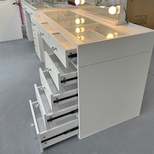 Tocador de Maquillaje con Tapa de Cristal, Espejo LED Iluminado y Enchufe Eléctrico, con Cajones, para Entrada/Hall - Product Image 3