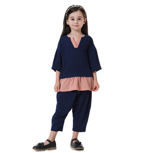 Set di 2 pezzi top e pantaloni Harem <span class=keywords><strong>Arab</strong></span> bambina camicia lunga e pantaloni Set morbido vestiti per bambina musulmani - Product Image 5