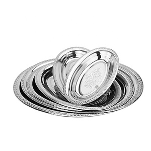 Assiettes à dîner rondes en acier inoxydable, plateau <span class=keywords><strong>de</strong></span> <span class=keywords><strong>service</strong></span> en métal en acier inoxydable, livraison rapide, vente en gros - Product Image 1
