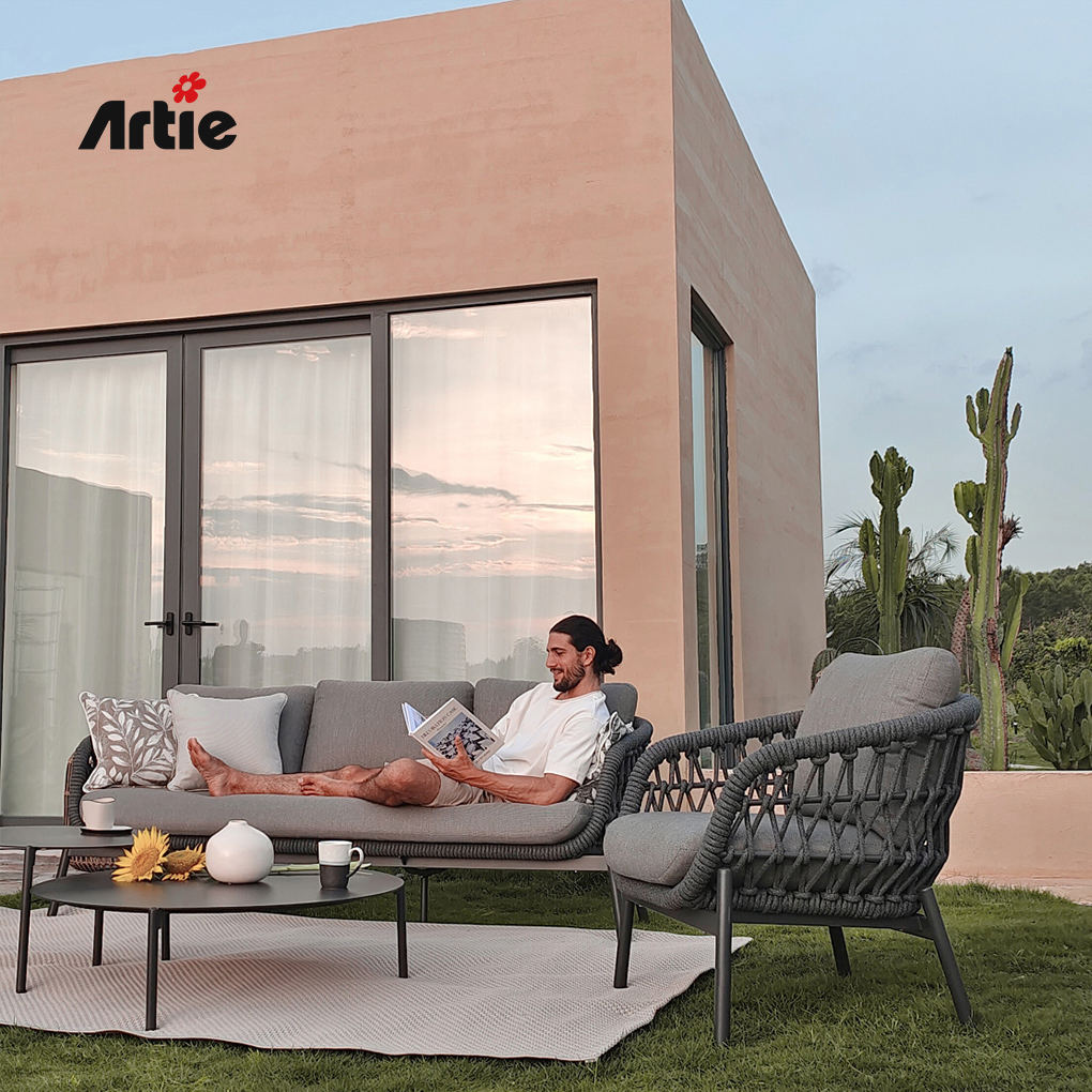 Luxury Patio Aluminium Outdoor Lounge Sofa Rope Weave Garden Furniture  Waterproof Outdoor Sofa Set