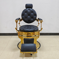Fauteuil de Barbier Portable d'Extérieur en Cuir Capitonnée Noir et Or Style Antique avec Base à Pompe Hydraulique - En Promotion