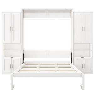 Murphy Bed With 68 Inch <b>Folding</b> Wall Panels White Convertible <b>Desk</b> Combination Bedroom Furniture - Product Image 2