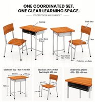 Ensemble de bureau et chaise d'école, mobilier de classe pour étudiants, en contreplaqué et acier avec tiroir, table d'étude