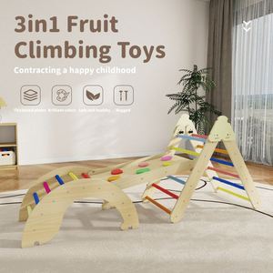 Ensemble de triangle d'escalade en bois Montessori avec arche et rampe, structure d'escalade pour tout-petits, aire de jeux intérieure, structure de jeu de type jungle - Product Image 1