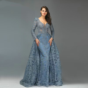 DKN108 <span class=keywords><strong>robe</strong></span> <span class=keywords><strong>de</strong></span> mère <span class=keywords><strong>de</strong></span> mariée élégante manches longues col en v organza dentelle perles grande taille musulman fête formelle robes d'invité <span class=keywords><strong>de</strong></span> mariage - Product Image 1