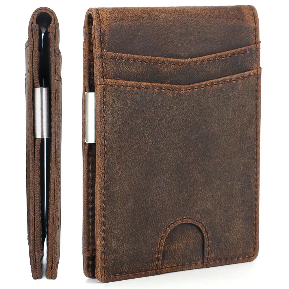 Men's Leather RFID Bi-Fold Wallet Mini Online Hot Sale Men's Wallets Slim Full Grain Leather Wallet For Men