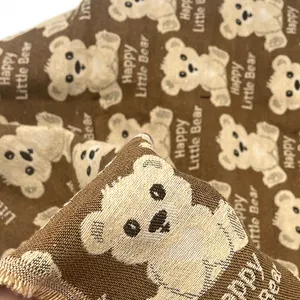 ผ้าแจ็คการ์ดผ้าฝ้ายแบบอินโดนีเซียลายหมีตัวเล็กมีความสุขสำหรับเบาะ