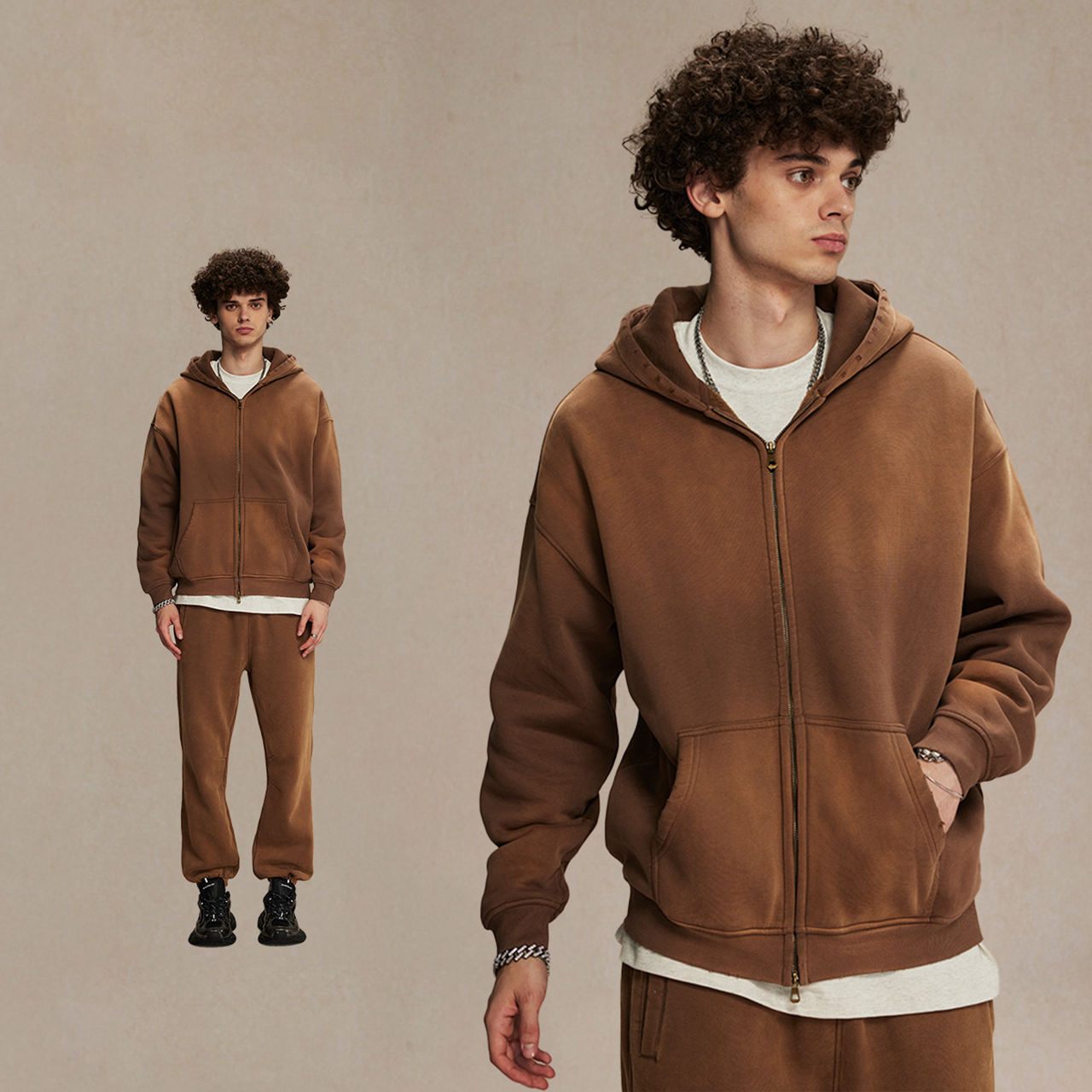 เสื้อฮู้ดสีทราย