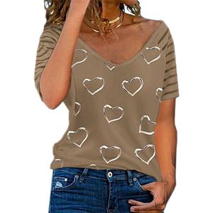 Nuevo vestido de mujer de talla grande Otoño e Invierno Explosiones con cuello en V <span class=keywords><strong>Love</strong></span> Print Camiseta de manga larga - Product Image 5