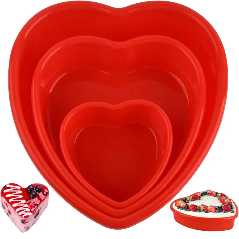 Teglie cuore in Silicone a forma di rosso a forma di cuore a forma di cuore riutilizzabile cottura Silicone cuore torta stampo