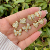 Boucles d'Oreilles en Forme de Coeur Incrusté de Zircon de Cuivre Plaqué Or 18K, 1 Paire