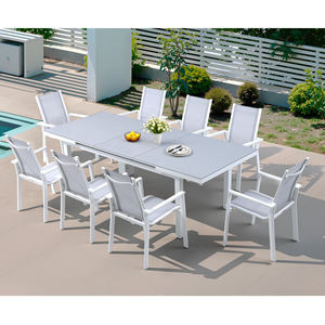 AJUNION elegante Set da pranzo da giardino allungabile tavolo da pranzo in alluminio con struttura in vetro temperato poltrone 8 posti con impilabile - Product Image 1