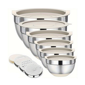 不锈钢碗6件套带盖和3个刨丝器附件，用于烘焙存储多功能混合碗套装 - Product Image 1